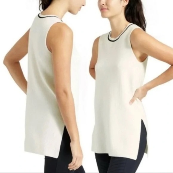Athleta Ribbed On The Town Sleeveless Tunic Sweater Size XS black and white - Picture 3 of 6